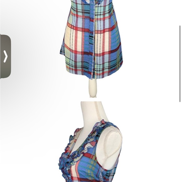 Anthropologie Fei blue plaid sleeveless belted top - Picture 2 of 5